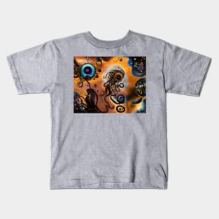 Cosmic steampunk squid, AI art Kids T-Shirt